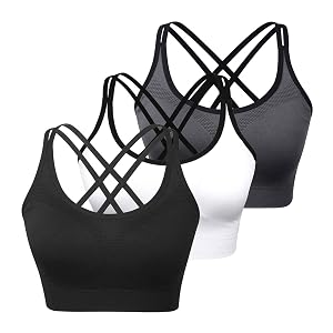 WOYYHO Cross Back Sports Bra for Women Padded Strappy Yoga Bra Medium Support Workout Bra for Athletic Gym