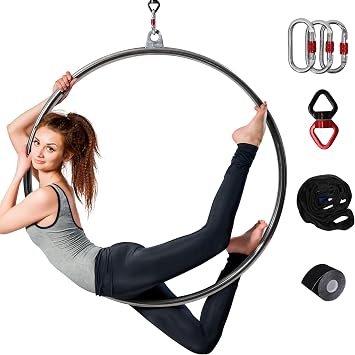 KROFEM Aerial Lyra Hoop Kit 85CM/90CM, Professional Yoga Starter Set with Rigging Hardware Kit for Home, Exercise, Performance, 32mm Thickness