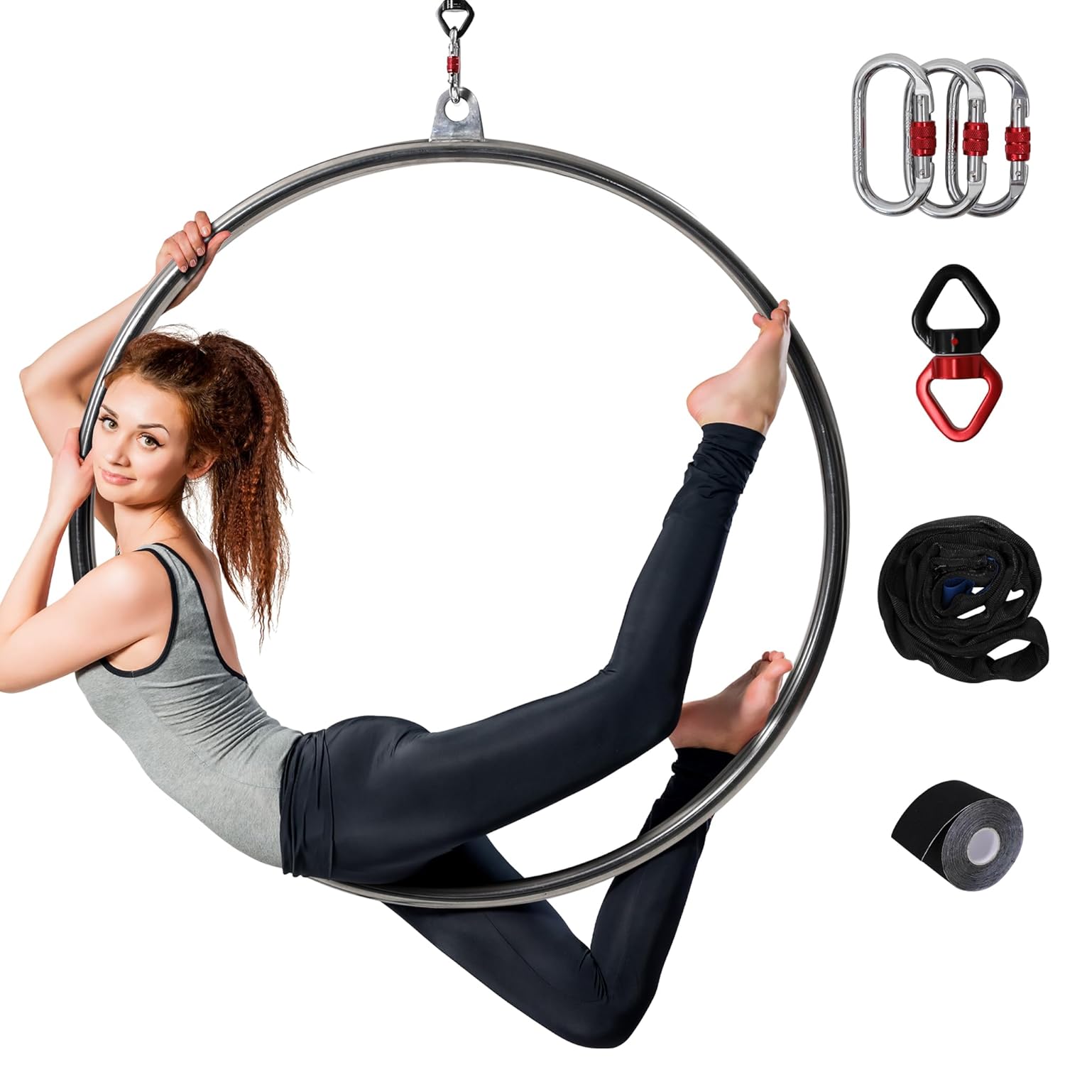 Buy 33.5 In Lyra Hoop Set Single Point Aerial Equipment 770LBS Strength Tested Aerial Hoop Single Point Circus Yoga Hoop Aerial Dancing Circus Ring Set US Stock Online At Low Prices In - View #3
