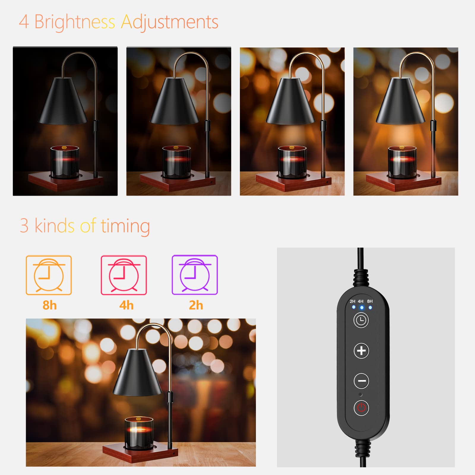 Lampe à Bougie Parfumée Dimmable - Base Bois Et Métal - Diffusion Aromatique Sans Flamme Et Sans Fumée