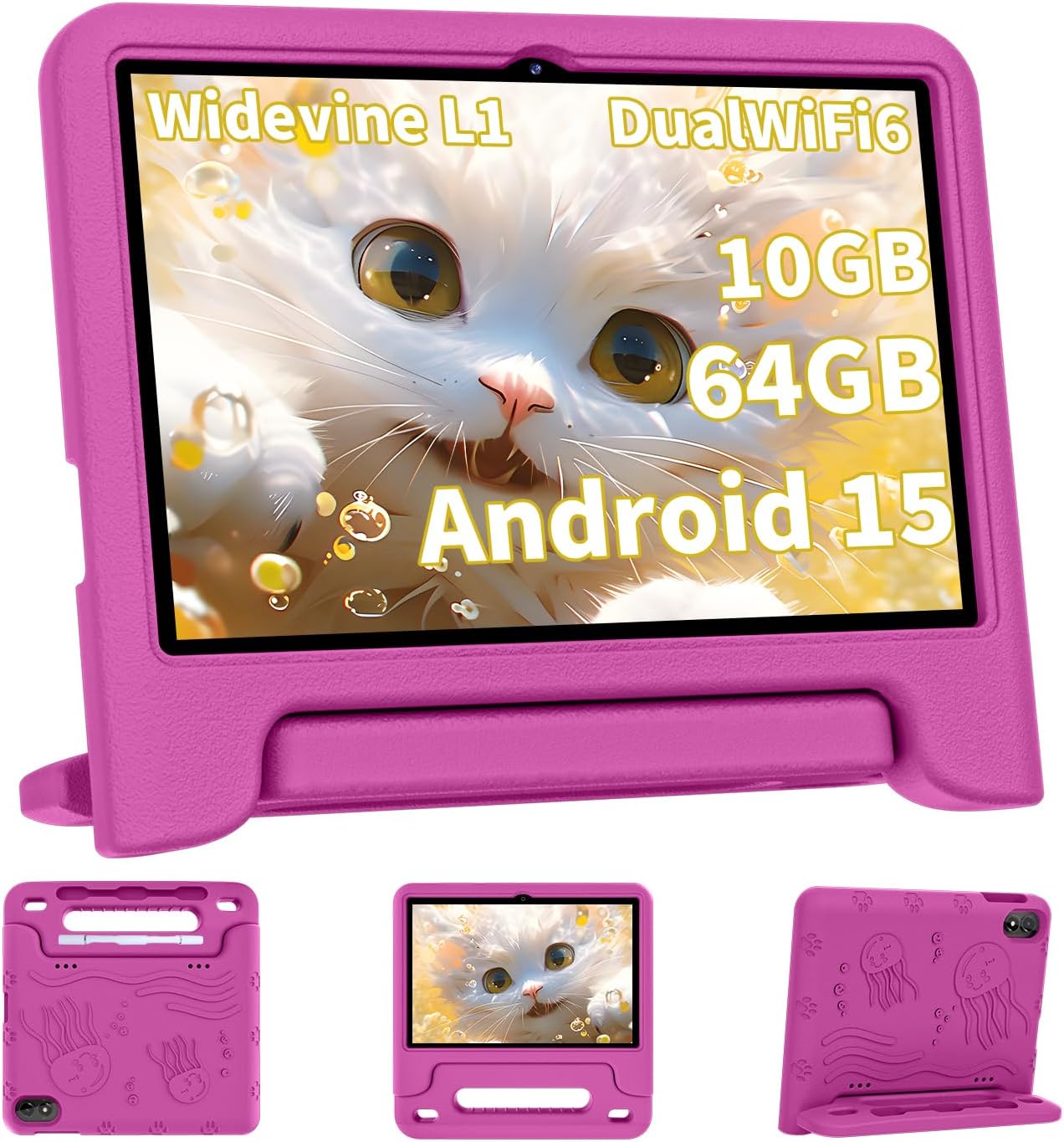 2026 Upgraded Android 15 Tablet, 10inch Kids Tablet, Octa-core CPU, 10GB+64GB+1TB Expand Tablets for Kids with Kids Space, Parental Control, 6000mAh Big Battery,Touchscreen Tableta,Pink