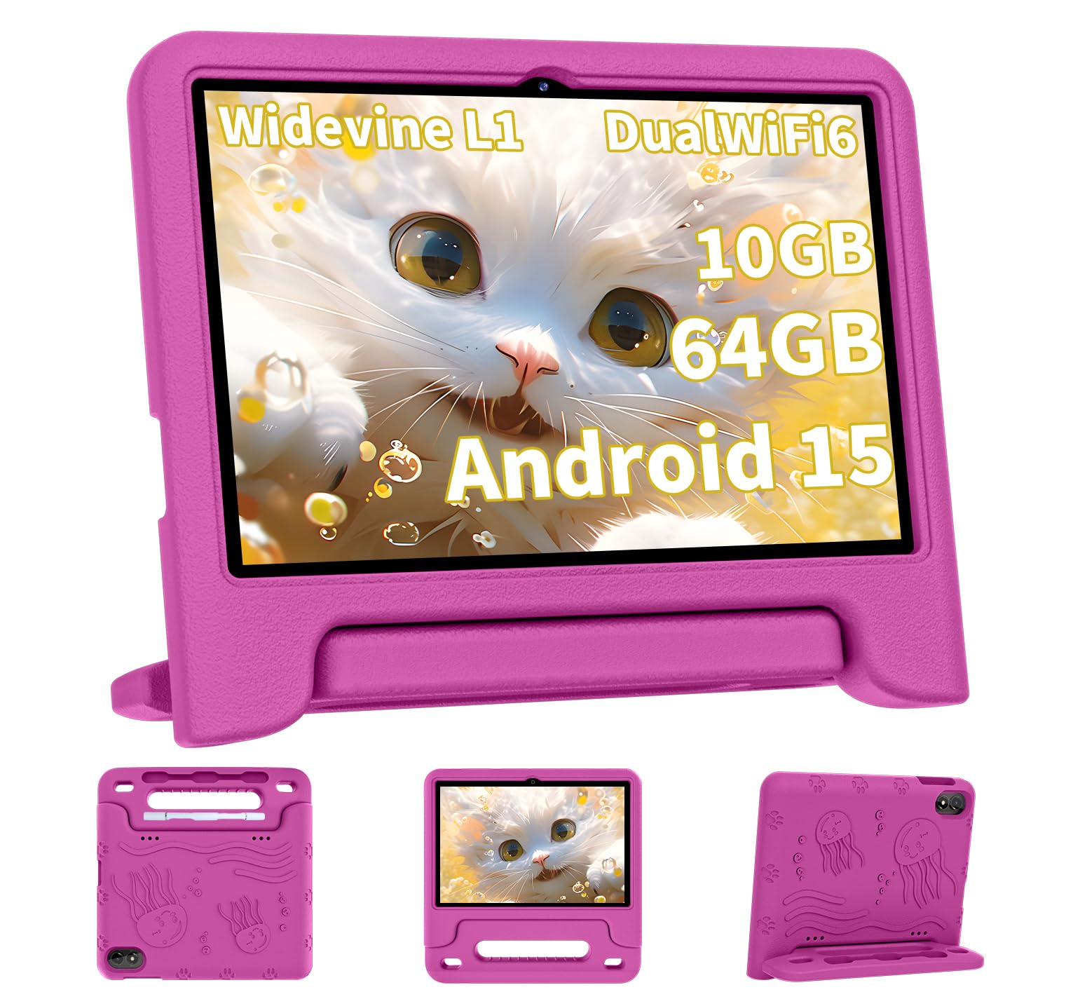 2026 Upgraded Android 15 Tablet, 10inch Kids Tablet, Octa-core CPU, 10GB+64GB+1TB Expand Tablets for Kids with Kids Space, Parental Control, 6000mAh Big Battery,Touchscreen Tableta,Pink