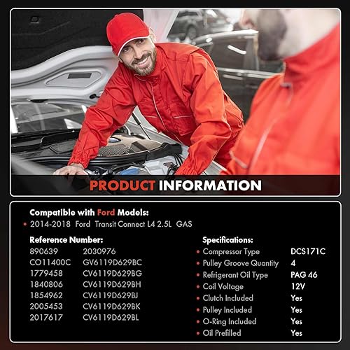 Miniatura 2 de A-Premium Compresor de aire acondicionado con embrague compatible con Ford Transit Connect 2014-2018 L4 2.5L, GAS