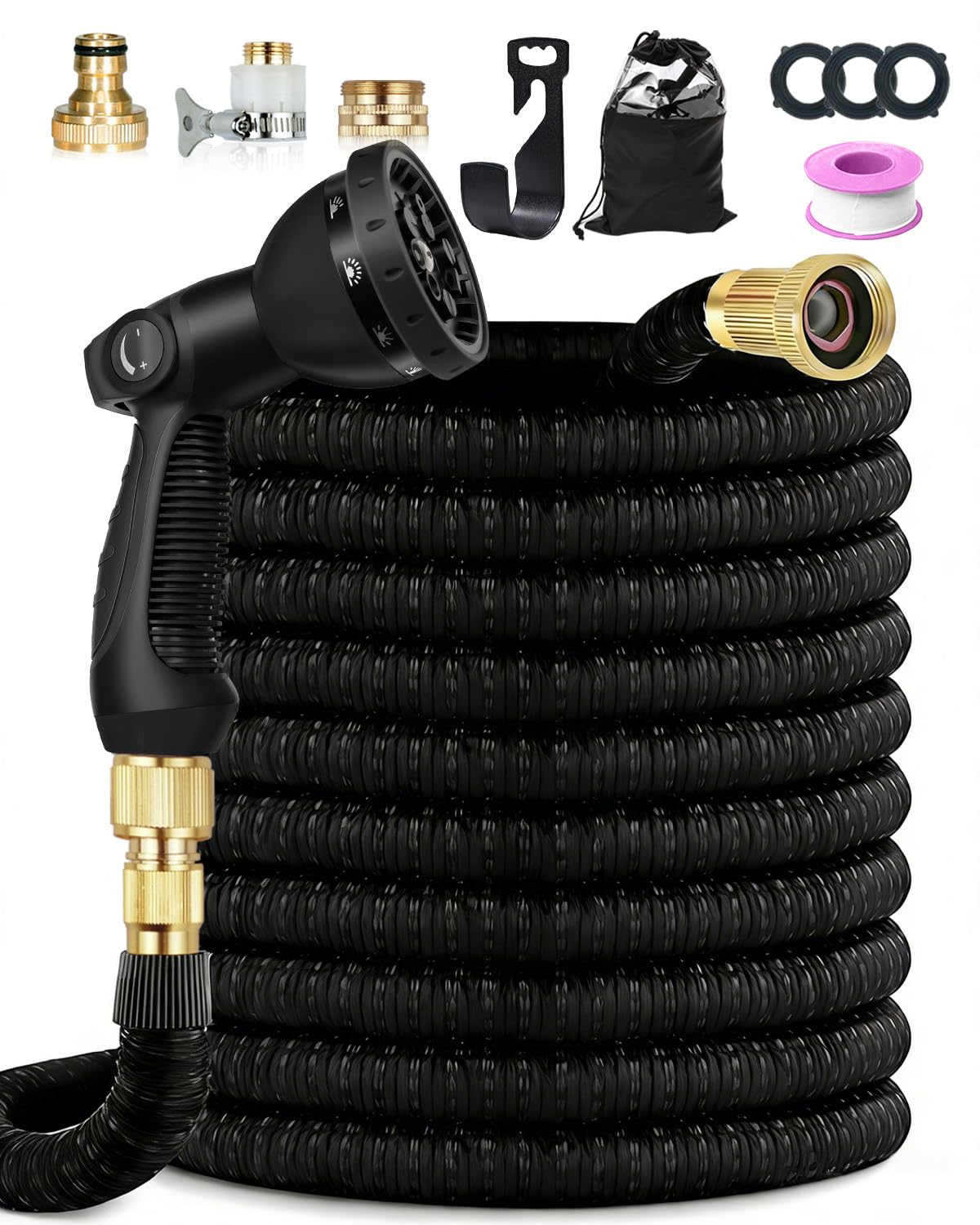 Tubo da giardino, tubo da giardino espandibile da 30 m, 10 modalità di spruzzo, per giardino, 4 strati di lattice, connettori in metallo da 1,9 cm e 1,3 cm, pistola a spruzzo a mani libere, tubo