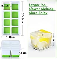 Vista 7 de Bandejas grandes para cubitos de hielo con tapa, paquete de 2 moldes apilables de silicona para congelador, fácil liberación, 16 bandejas de hielo