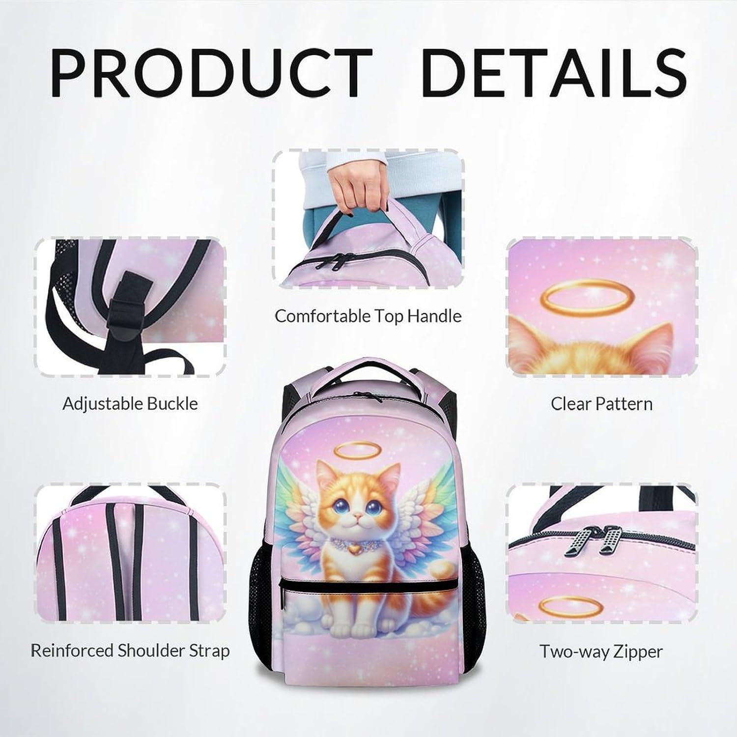 School Backpack for Girls - Cute Cats Bookbag for Teens Kids - 17 Inch Backpacks for Primary Middle College