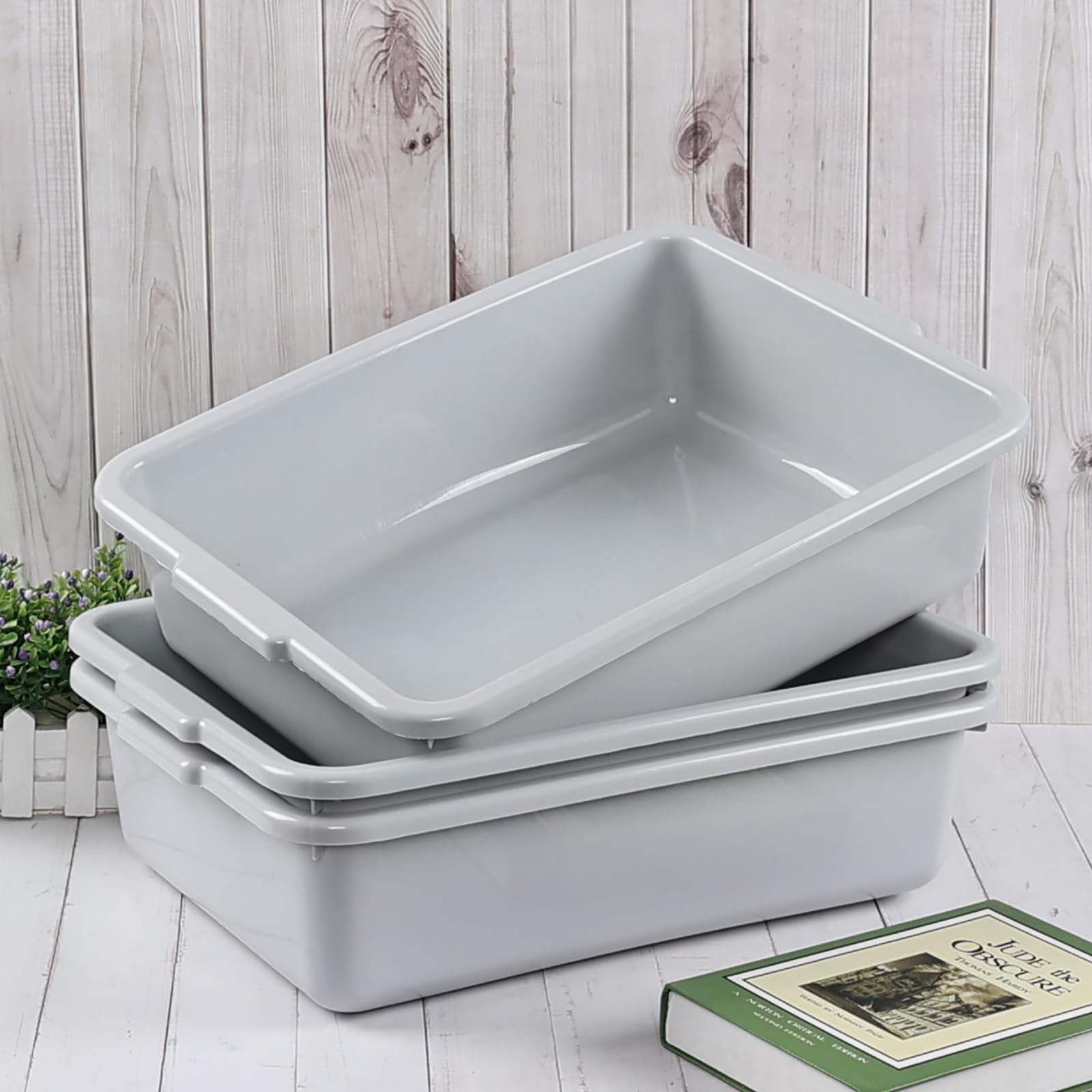 Lot de 3 bacs à vaisselle en plastique de 13 L, gris