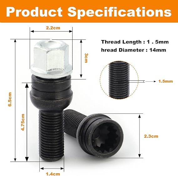 4 Pcs Locking Wheel Nut Set, M14*1.5MM Black Steel Wheel Bolt & Lock Lug Nut Set with Key (M14*1.5MM)