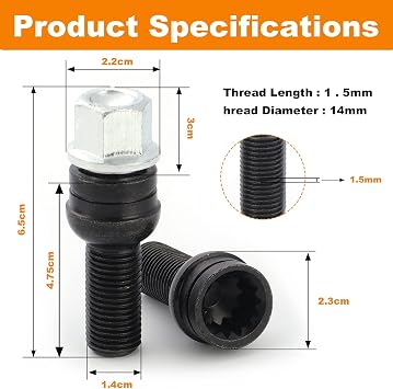 4 Pcs Locking Wheel Nut Set, M14*1.5MM Black Steel Wheel Bolt & Lock Lug Nut Set with Key (M14*1.5MM)