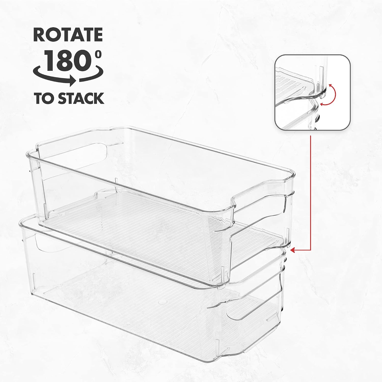 Jinamart Refrigerator Organizer Bins - 2 Narrow Stackable Fridge Organizers for Freezer, Kitchen, Countertops, Cabinets - Clear Plastic Pantry Storage Rack (12.4" Long, 6.3" Wide) [Set of 2]
