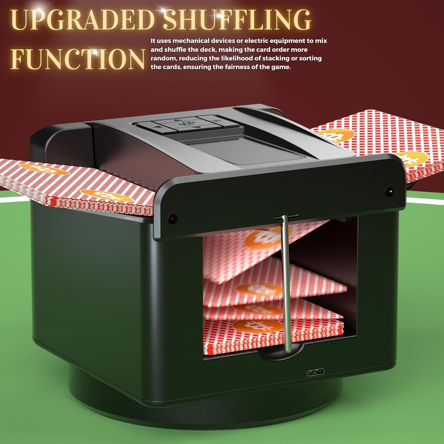 Generic Automatic Card shuffler and Dealer, 360° Rotating Automatic Card Shuffling and Dealing Machine, Programmable|Rechargeable Playing Cards Shuffler and Distribution Machine, Black