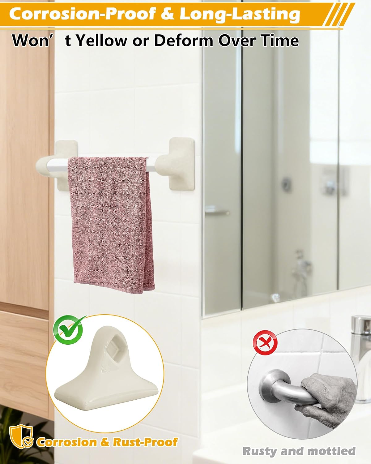 IWIWE 2 Pcs Beige Ceramic & Porcelain Towel Bar Brackets - Vintage Glazed Towel Rack Post Holder | Mid Century Retro Bathroom & Kitchen Accessory, Flat Back, Rod Not Included image 4