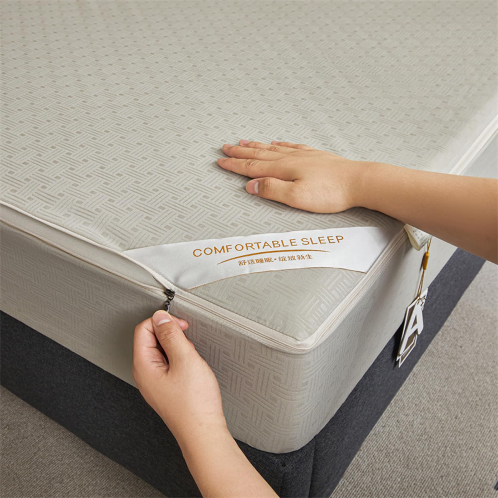 Housse De Matelas Integrale 140x190 Avec Fermeture éclair 90x190,160x200 Alèse Protège-Matelas Formule Tout Compris Protégé Matelas Couleur Unie Gaufrage Drap-Housses Lavabile(200X220+8cm,C