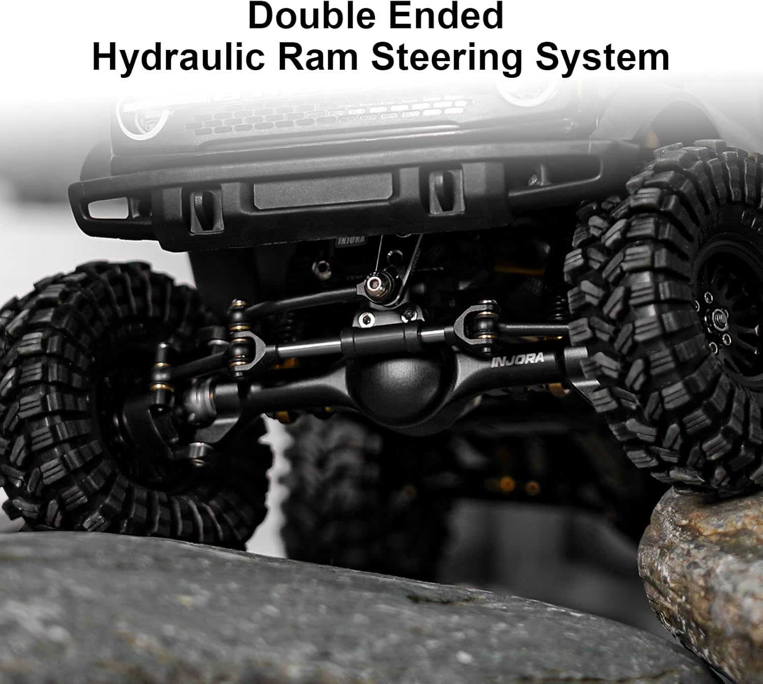 INJORA +7mm Planet Front and Rear Axles with Scale Hydraulic Steering & Double Joint Shafts for 1/18 TRX4M Upgrade(Black)