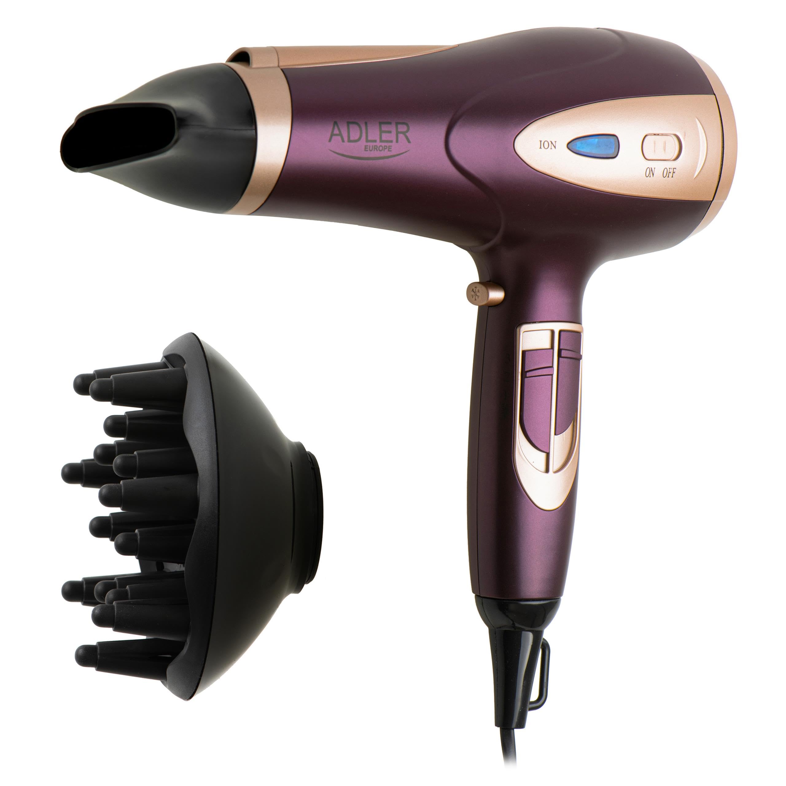 Adler AD2248P Föhn mit Diffusor Ionen & Stylingdüse 2400W - Haartrockner mit 2 Geschwindigkeiten und Temperaturregelung Kaltluft-Funktion - Fön 3 Temperatureinstellungen