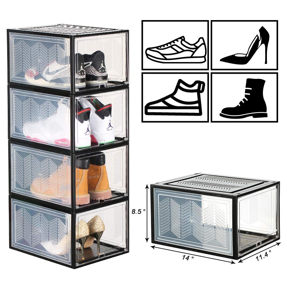 SUNFICON Shoe Storage Boxes Stackable Shoe Box Organisers Shoe Containers with Lids Large
