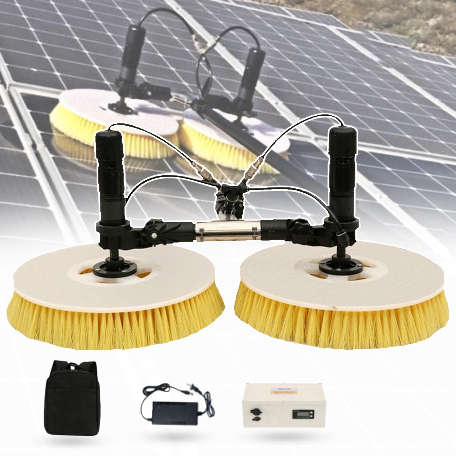 HADECOLL Electric Solar Panel Cleaning Tool, Double Head Solar Panel Cleaning Equipment Kit With Lithium Battery, Adjustable Length Cleaner Tool For Caravan Solar Panel Deck,7.5M,Size_Name-7.5M