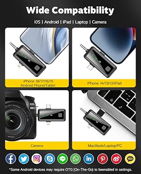 Wireless Lavalier Microphone for iPhone/Android/Camera, Upgraded Mini Microphone with LED Indicator & Noise Reduction, Mic for Video Recording, YouTube, TikTok, and Vlogging (Dark Black)