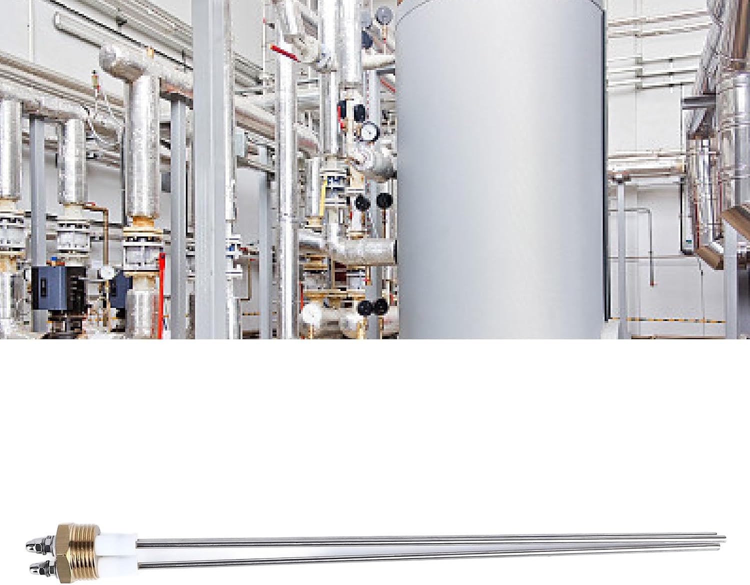 3-Pin Boiler Water Level Sensor Probe Stainless Steel Brass Electrode with PTFE Insulation for Steam Boiler Liquid Level Detection Dry Burn Protection