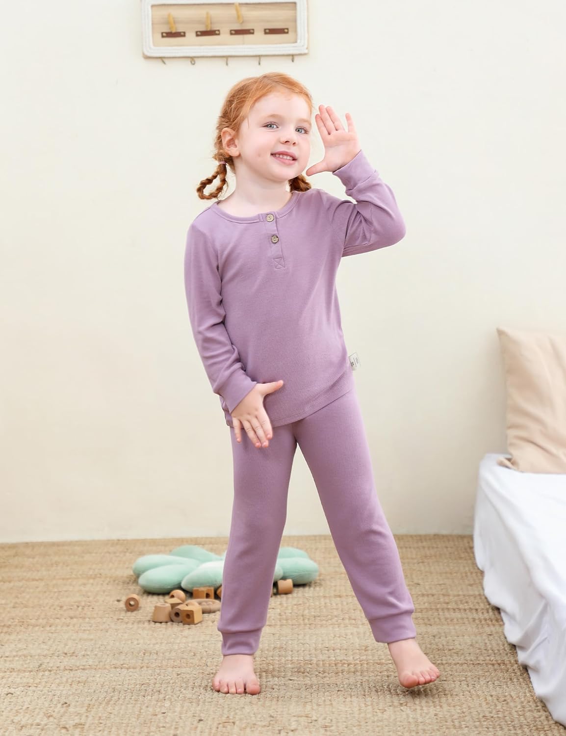 DIPUG Toddler Pajamas Long Sleeve Half-Button Girls Pajama Set Kids Solid Pjs Boys Soft Sleepwear 12M–7Y - Image 3