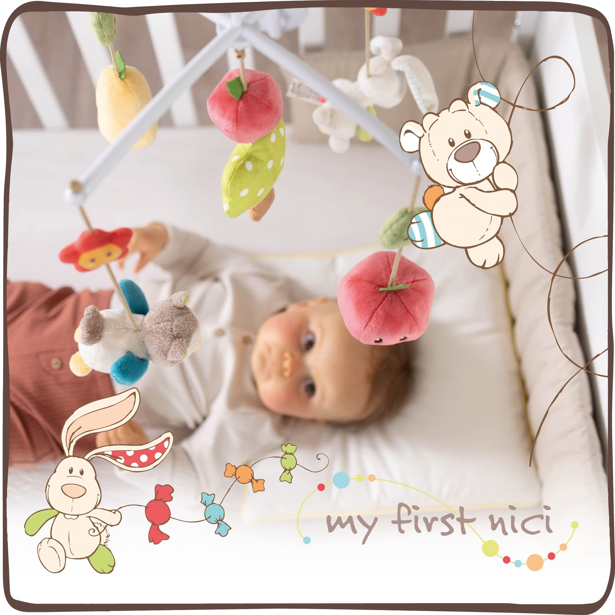 NICI Mobile Musical avec Lapin et Hibou 40 cm, Mobile Coloré pour Bébé avec 5 Figurines Amovibles et Fixation au Lit, dans Un Emballage Cadeau - 48511
