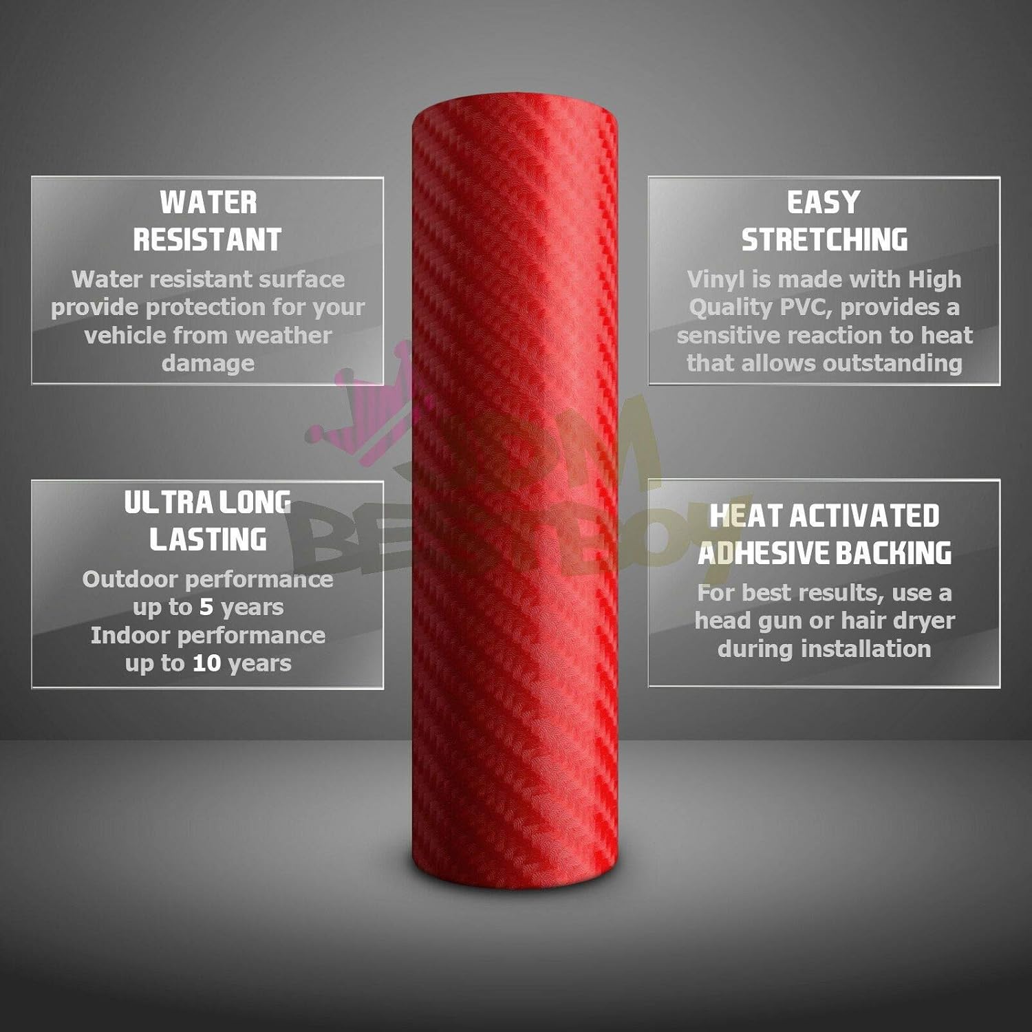 JDMBESTBOY Free Tool Kit Gray 4D Carbon Fiber Semi Gloss Shiny Car Vinyl Wrap Sticker Decal Film Sheet Bubble Free Air Release Technology - 60"X72" (5FT X 6FT)