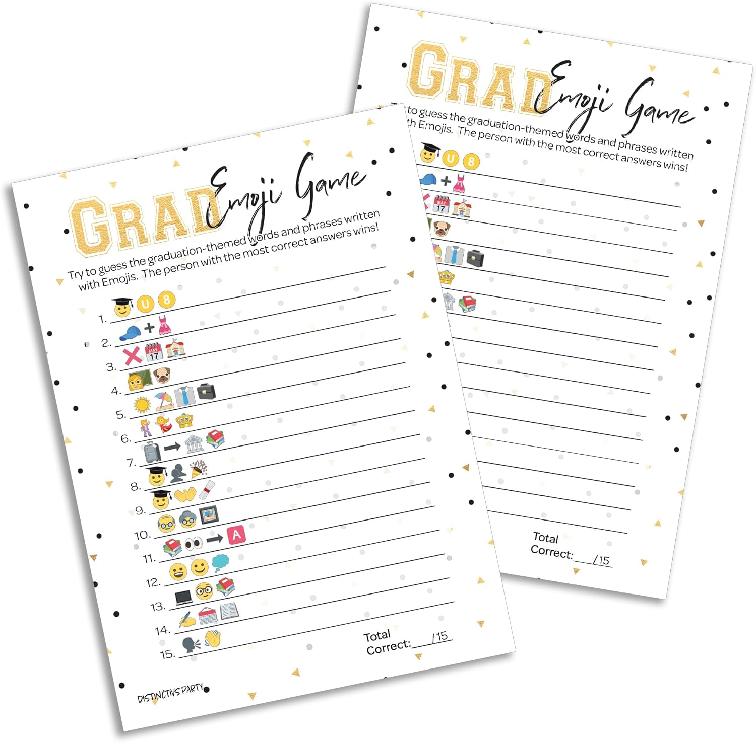 DISTINCTIVS Graduation Emoji Game, Graduation Games for Parties Class of 2026, Grad Party Activity - 25 Count