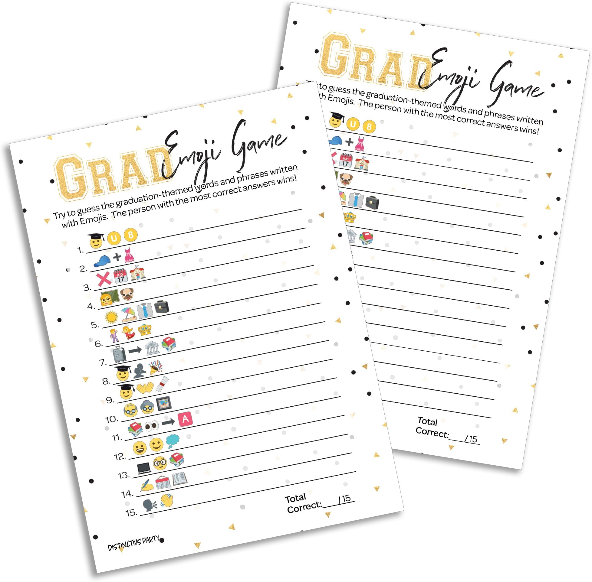 DISTINCTIVS Graduation Emoji Game, Graduation Games for Parties Class of 2026, Grad Party Activity - 25 Count