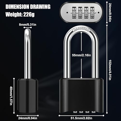 Miniatura 2 de Diyife - Candado de combinación de grillete de 2.5 pulgadas de largo, resistente a la intemperie, diseño de contraseña oculta y alta seguridad,