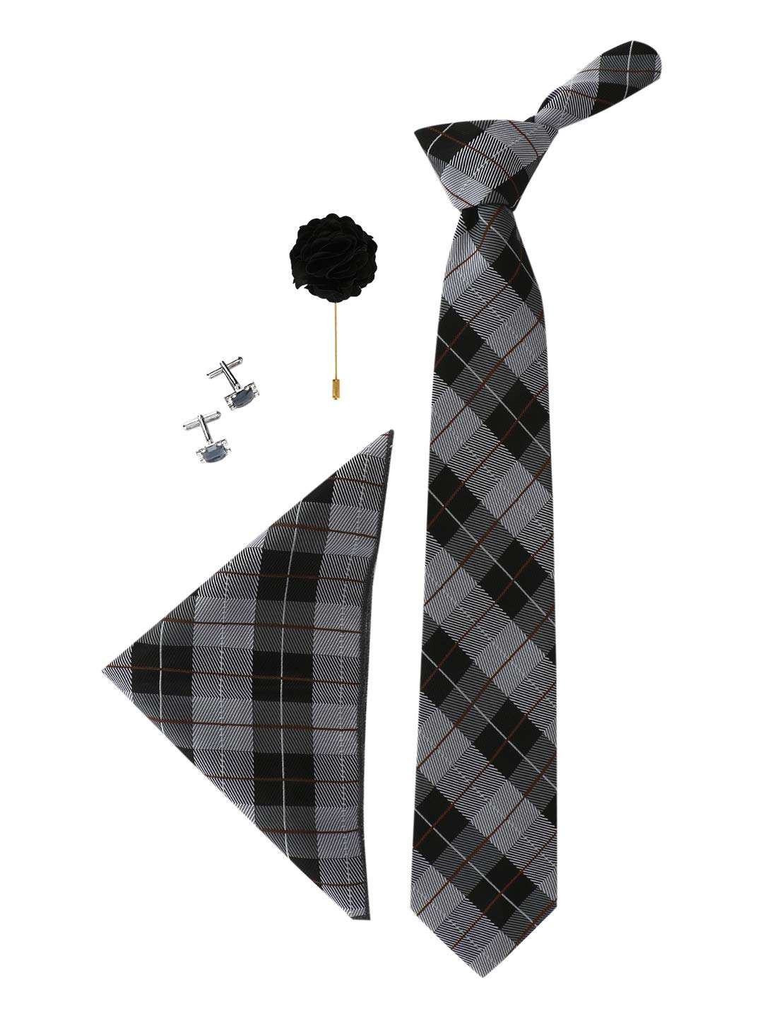 mensome Black Check Formal Tie Cufflink Set For Men Gift Combo-picture-31