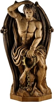 Le Genie du Mal - Majestic Lucifer Statue, Handcrafted Woodcarved Satanic Artifact for Home Altar Decor Wood