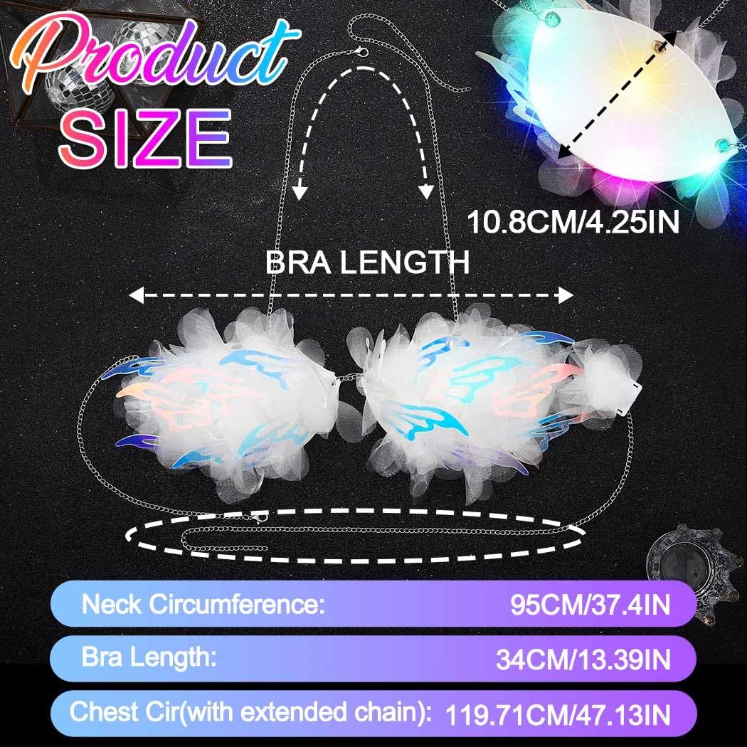 Nicute Light Up Chain Bra LED Mermaid White Top Rave Bikini Tops for Women