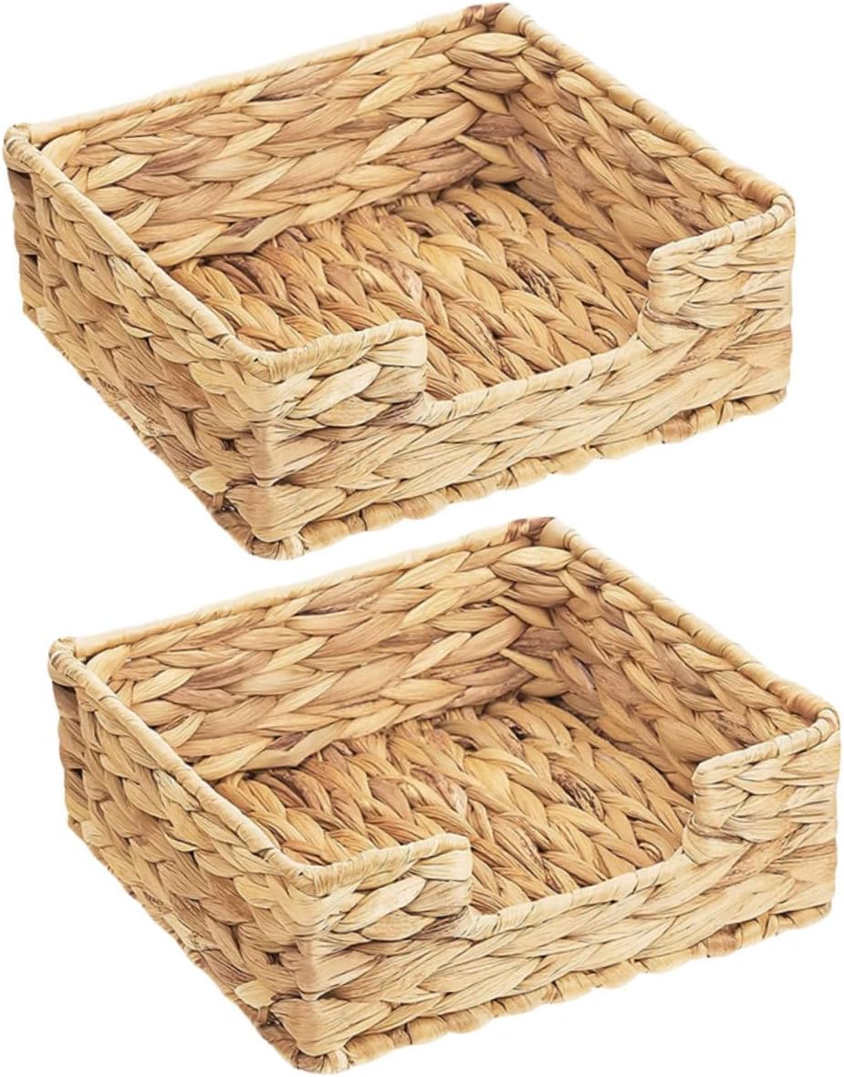 Cabilock 2pcs Farmhouse Style Woven Napkin Basket Napkin Holder Tray Towel Holder Set