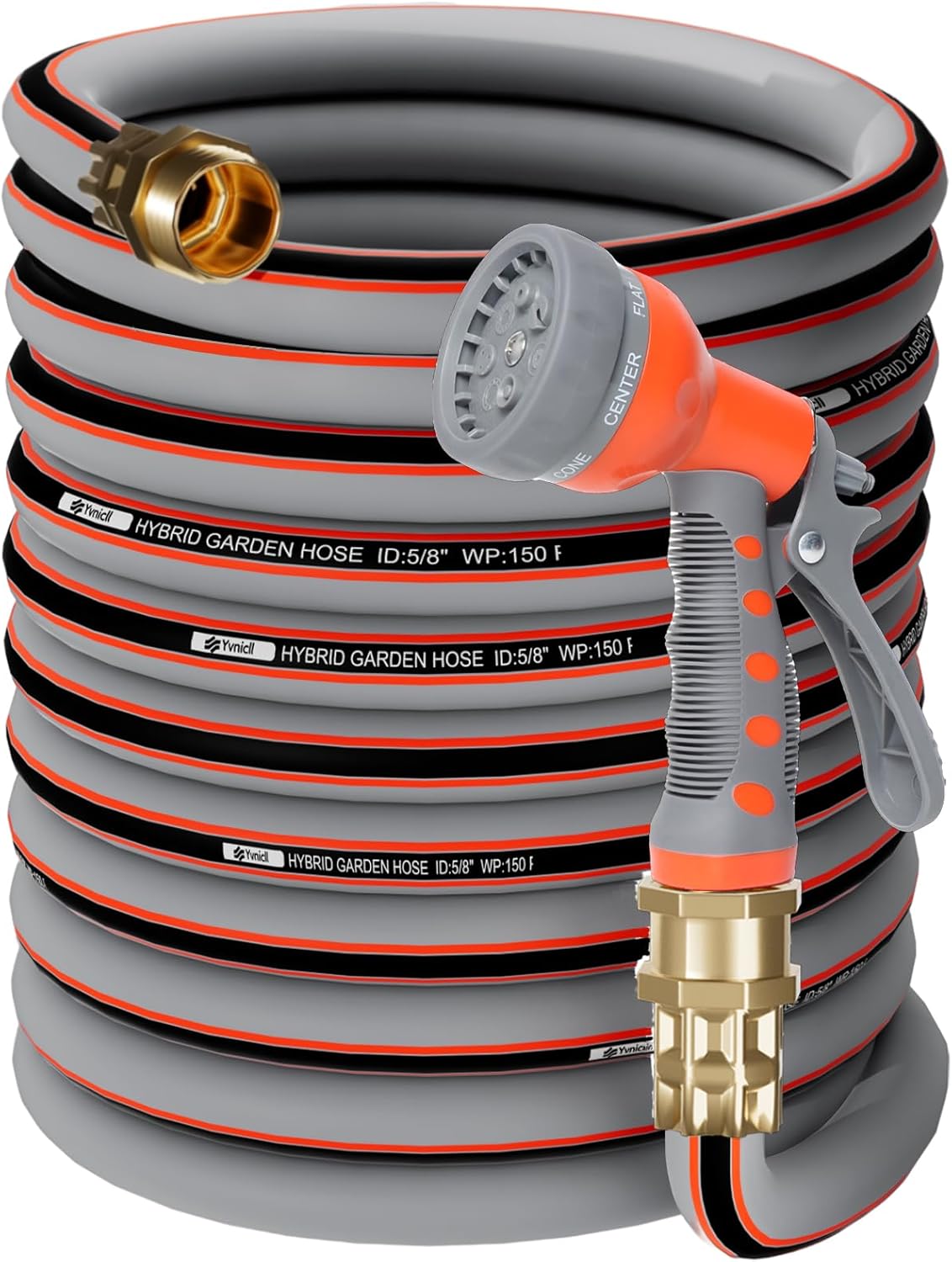 Garden Hose 100 ft 5/8, Rubber Water Hose Heavy Duty, Outdoor No Kink Hose, Hybrid Durable Hose for Yard Lawn with Sprayer Nozzle and 3/4'' Brass Solid Fittings