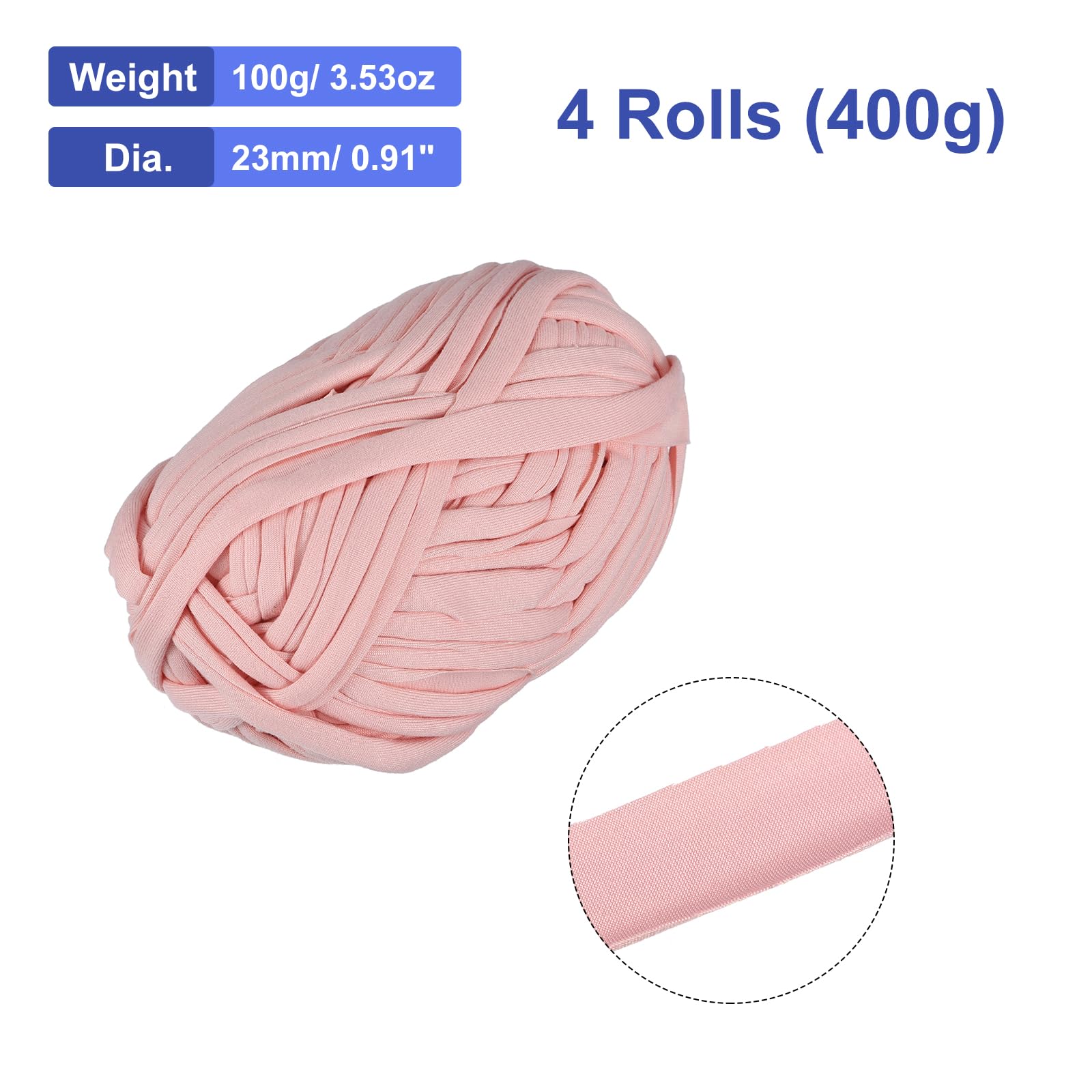 uxcell Elastic Fabric Cloth Yarn, 14.11oz/ 400g T Shirt Crochet Yarns for DIY Bag Carpet Cushion 4 Rolls, Peach Pink - Image 2