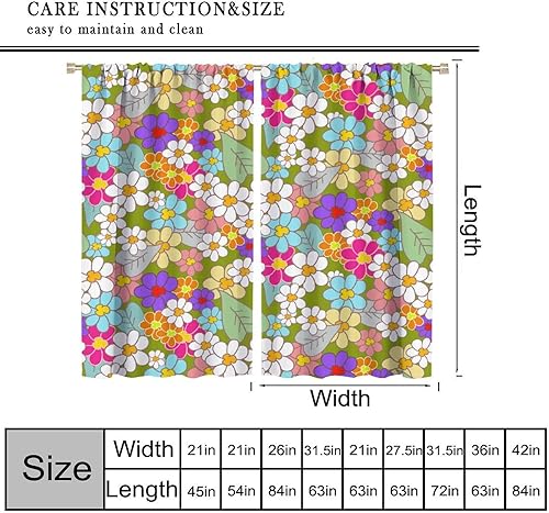Miniatura 2 de Cortinas con diseño floral, estilo retro campestre de los años 70 y 1960, hippie y bohemio, con flores modernas, para cocina, dormitorio, hogar,