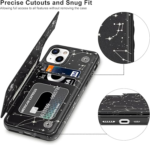 Miniatura 10 de LETO Funda tipo cartera para iPhone 15 con función atril de piel tipo folio con tapa, diseños de moda, tarjetero de crédito, funda protectora para