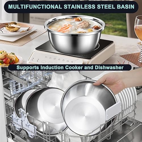 Miniatura 6 de Juego de colador de acero inoxidable 8+1 con cuenco para mezclar, 4 tamaños (1.8 cuartos de galón, 2.3 cuartos de galón, 3 cuartos de galón, 4