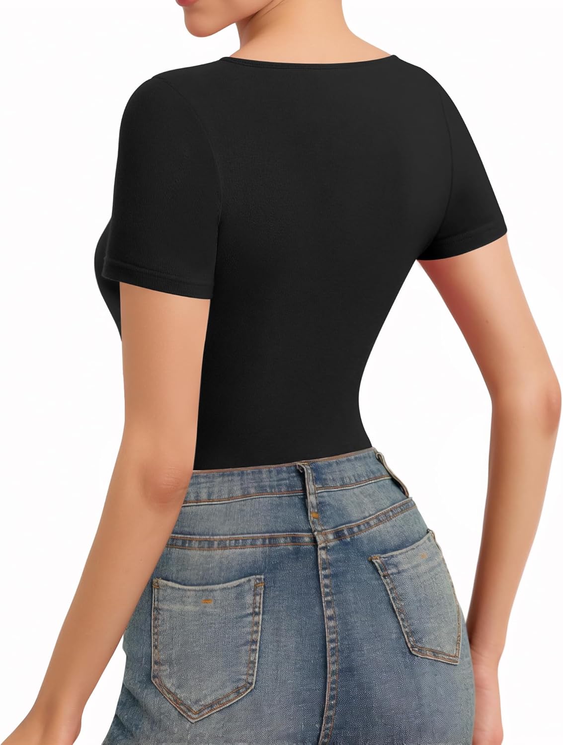 MANGOPOP Women's Cross Wrap Ruched Plunge Sexy Deep V Neck Slim Fit Short Sleeve T Shirt Tunic Tops Tee - Image 4