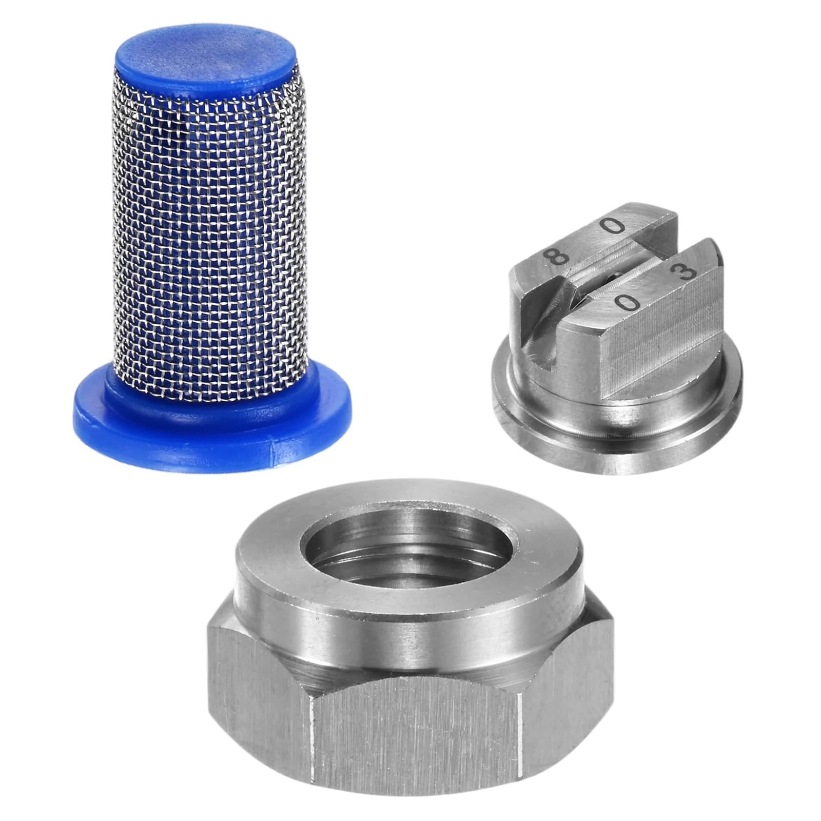 M METERXITY 1-Set Flat Fan Spray Tips, 1.1mm Orifice 80 Degree Stainless Steel Sprayer Nozzle Tips with NPT3/8 Nut and 50 Mesh Filter for Agricultural Drone Sprayer/Garden Irrigation