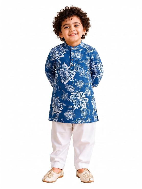 A.T.U.N. (ALL THINGS UBER NICE) Boys 100% Cotton Kurta Pyjama Set | Traditional Ethnic Wear Outfit for Kids | Soft Breathable Printed Kurta with Comfortable Pyjama | Festive Celebration Clothing Set