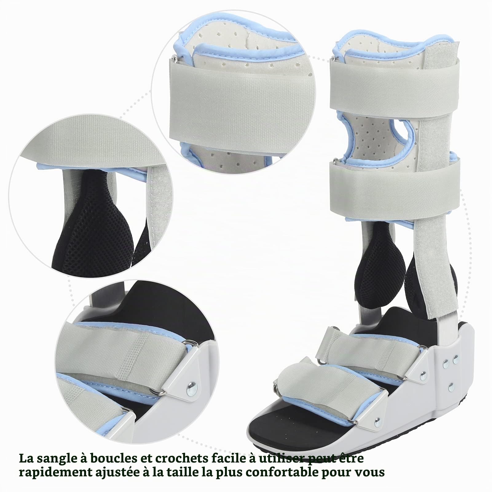 Haowecib Botte de Marche orthopédique, Botte de Protection Contre la Fracture de la Cheville Respirante et Ajustable, attelle de Marche pneumatique Confortable avec Conception à Bout Ouvert pour
