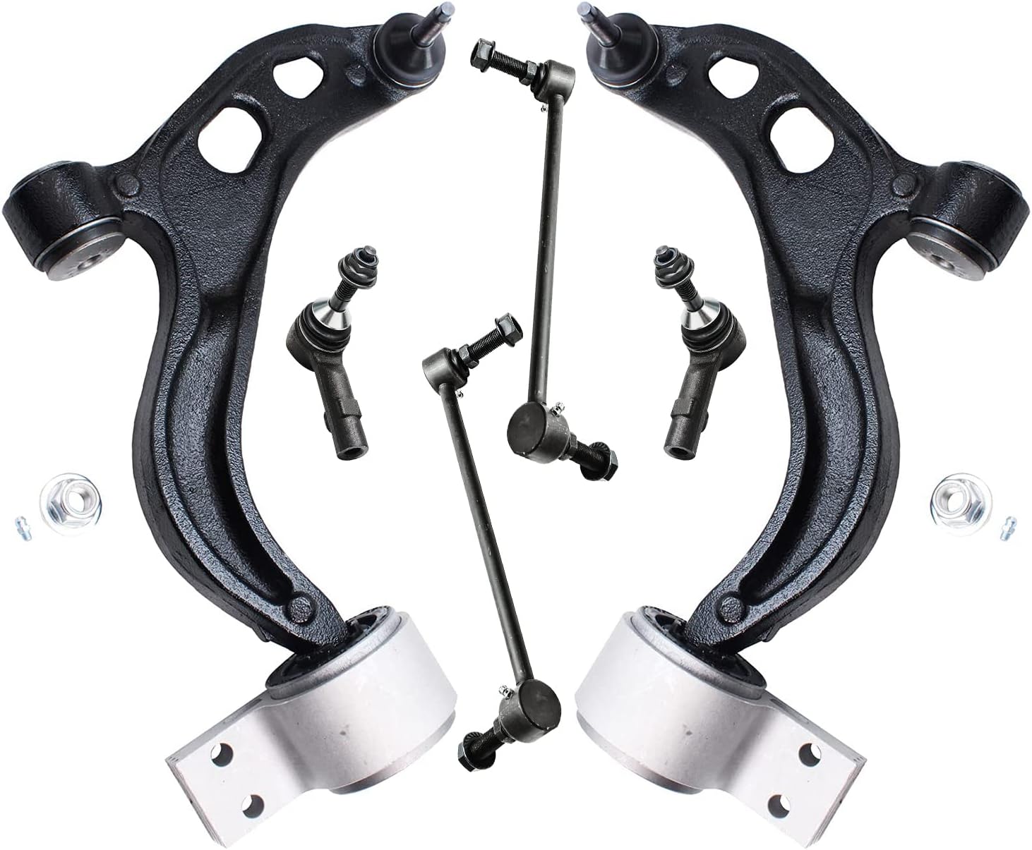 6pc Front Lower Control Arms Outer Tie Rods Sway Bar Links Suspension Kit