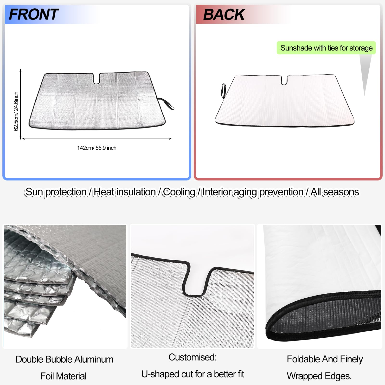 Front Windshield Sunshade for Toyota Tacoma 2006-2024 Accessories, Windshield Sun Shade, Foldable Reflective Sun Visor, Screen Shield Cover UV Blocker Protector HeatShield Keeps Your Vehicle Cool