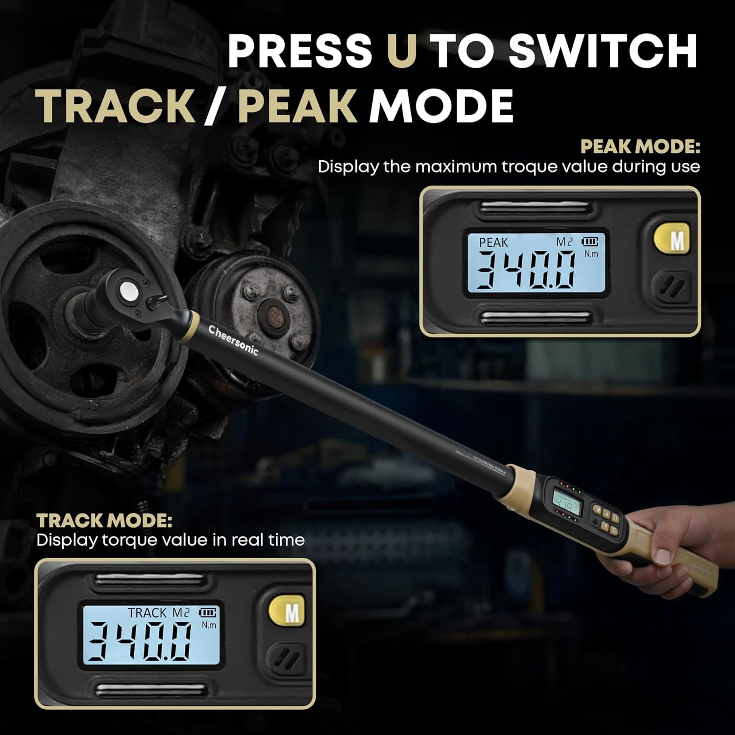Digital Torque Wrench 1/2 Drive, 12.5-250.7 ft·lb (17-340N.m) ±1% Accuracy Electronic Torque Wrench with Buzzer and LED Heavy Duty Torque Wrench Set with Socket for Car Repair Trucks large machinery