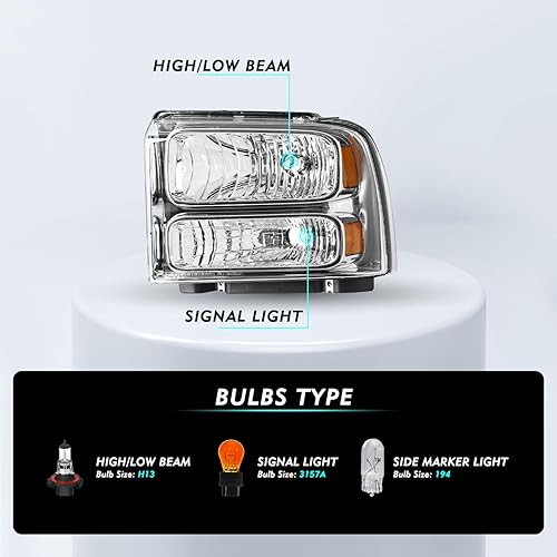 Miniatura 2 de TUSDAR Juego de montaje de faros delanteros para Ford F250 F350 F450 F550 Super Duty  00-04 Ford Excursion lado del conductor y del pasajero