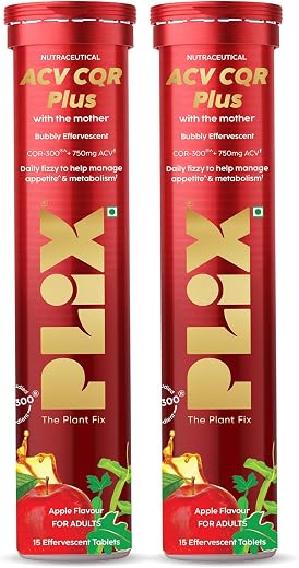 PLIX ACV CQR Plus Effervescent | Clinically Studied CQR-300® & Apple Cider Vinegar | Supports Fat Reduction, Waist & Hip S...
