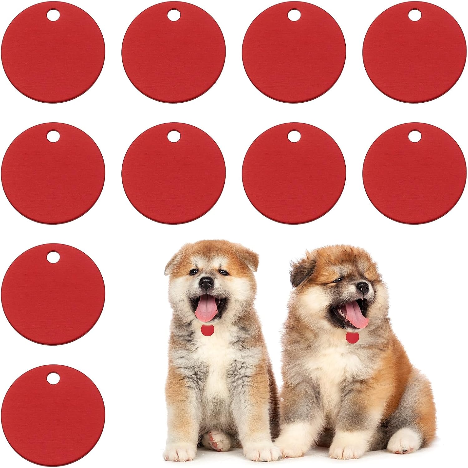 PATIKIL 1.38 Inch Round Metal Blank, 10Pcs Aluminum Dog Pet Blanks Engraving Tags for Carving Names Phone Numbers or Other Information Pendants, Rose Red