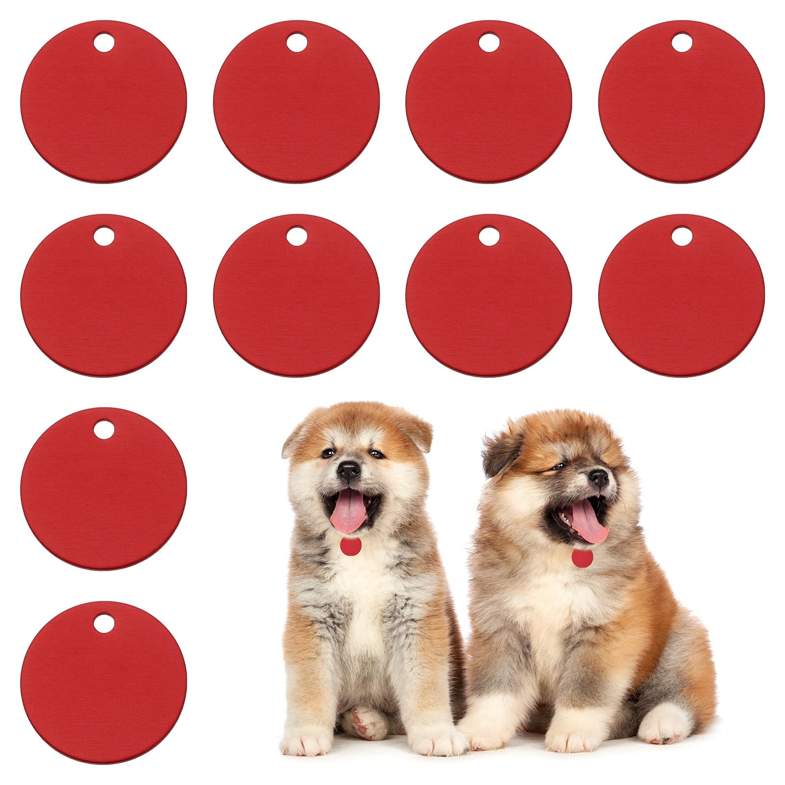 PATIKIL 25mm Blanks Dog Pet Tags, 10Pcs Round Aluminum Blanks Engraving Tags for Carving Names Phone Numbers or Other Information Pendants, Red
