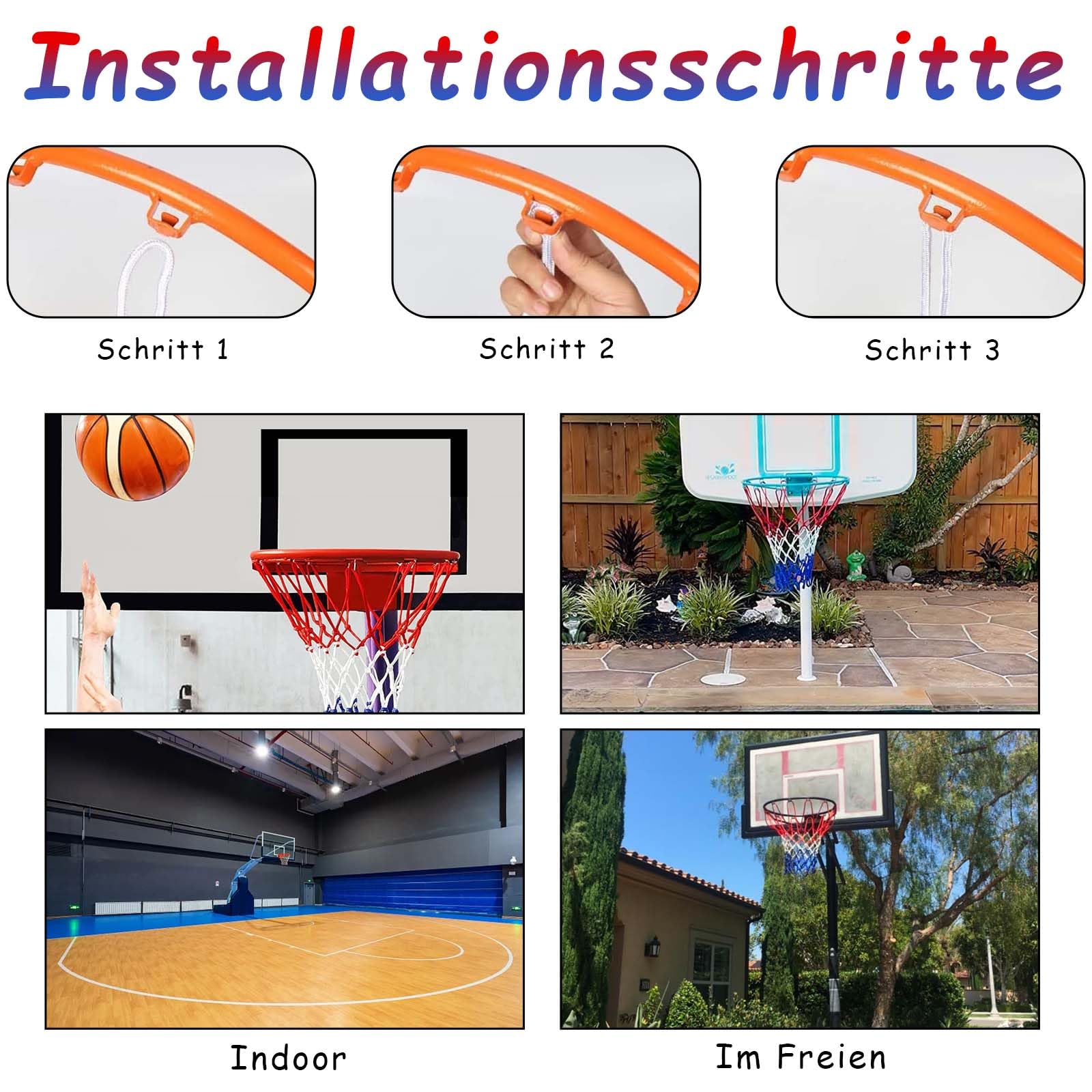 Lot de 2 filets de rechange professionnels de basket-ball, durables et résistants à toutes les conditions météorologiques, pour l'intérieur ou l'extérieur, en nylon, 12 boucles